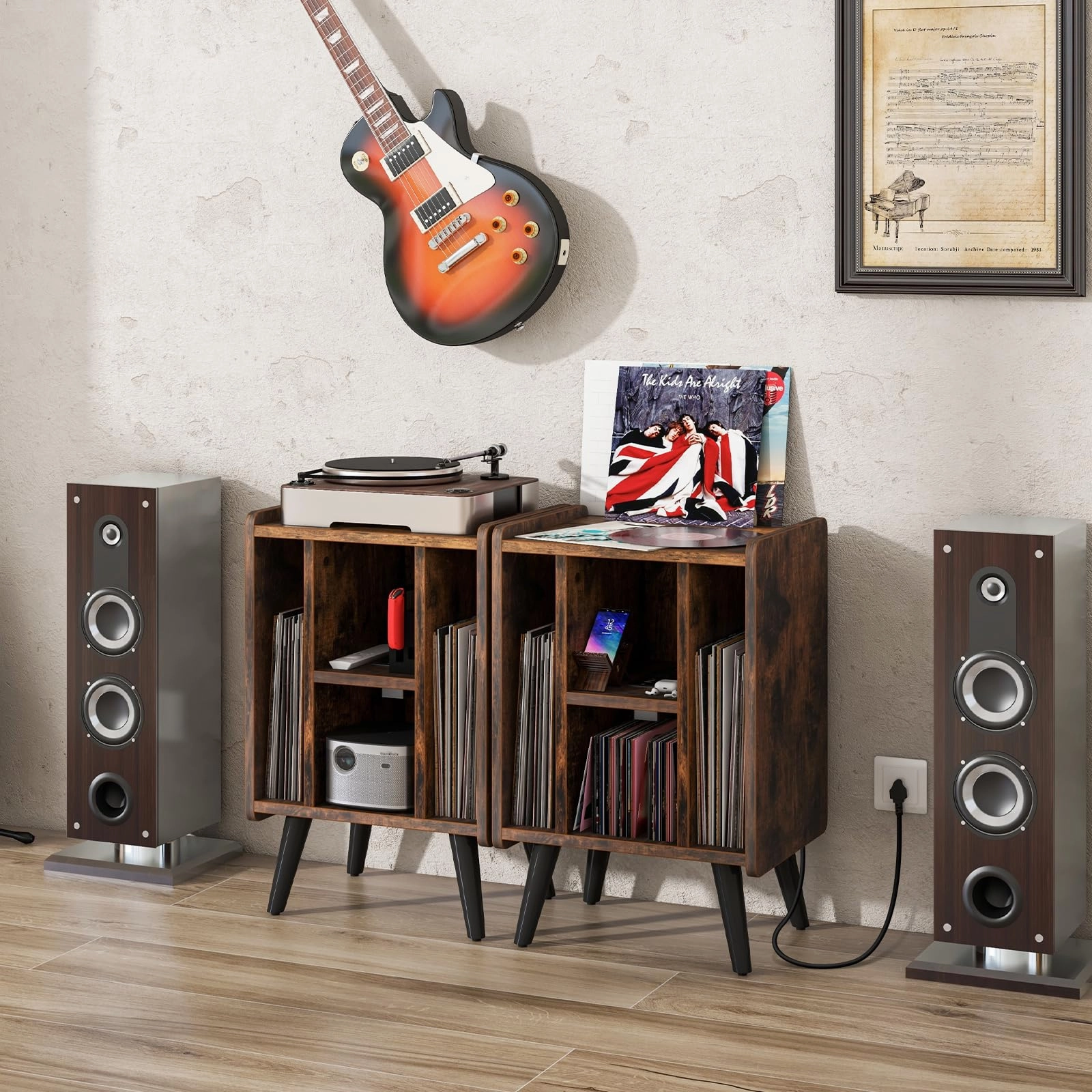 Giantex Record Player Stand, Turntable Stand with Charging Station