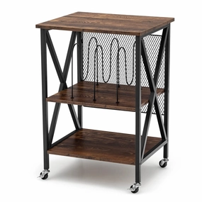 Giantex Record Player Stand, Vinyl Record Storage Table w/ 3 M-shaped Dividers & 4 Rolling Wheels, Rustic Brown entry bench, mudroom storage