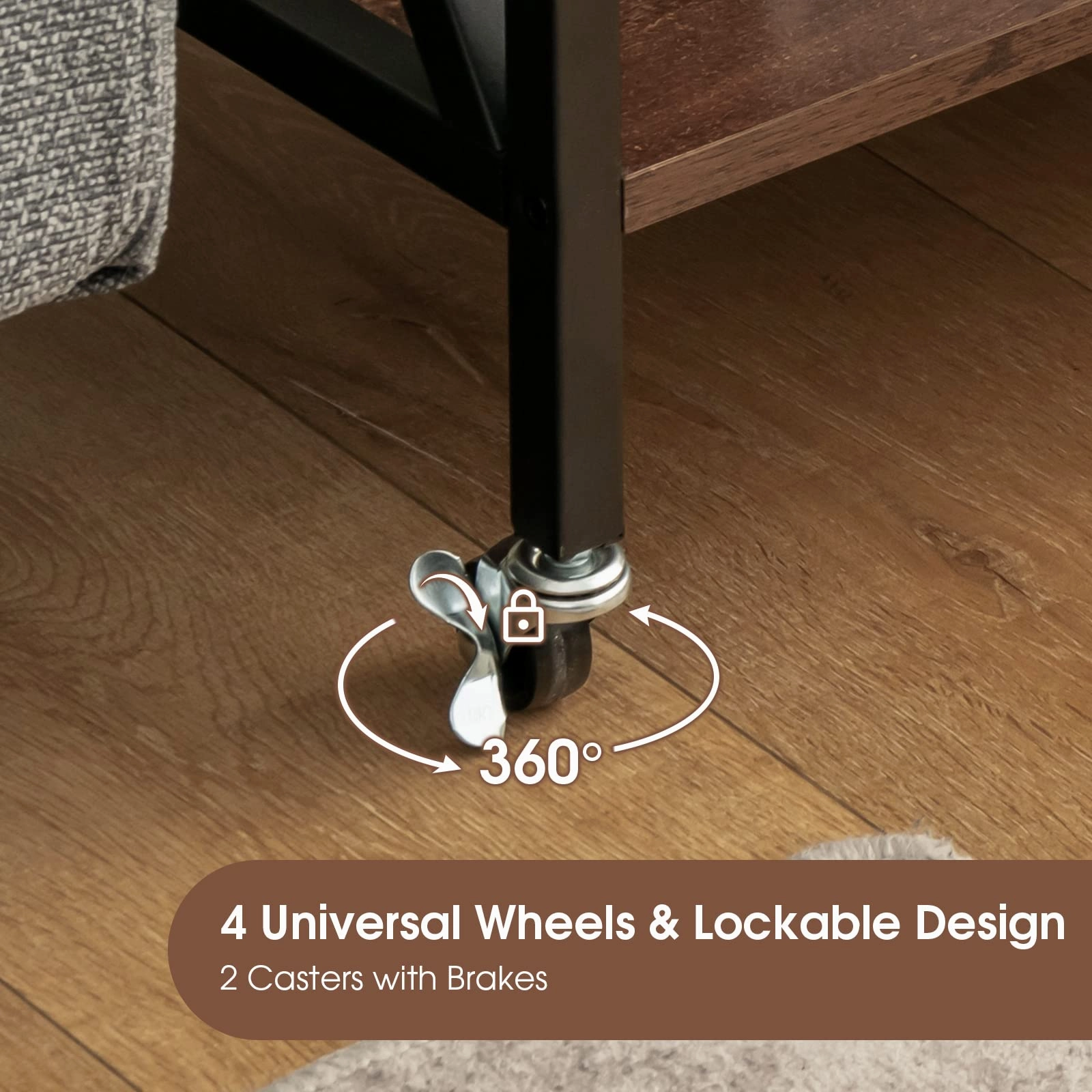 Giantex Record Player Stand, Vinyl Record Storage Table w/ 3 M-shaped Dividers & 4 Rolling Wheels, Rustic Brown