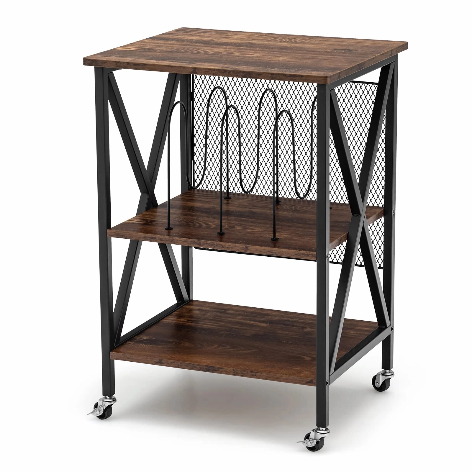 Giantex Record Player Stand, Vinyl Record Storage Table w/ 3 M-shaped Dividers & 4 Rolling Wheels, Rustic Brown throw pillow, fuzzy blanket
