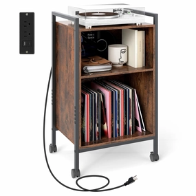 Giantex Record Player Stand with Charging Station entry bench, mudroom storage