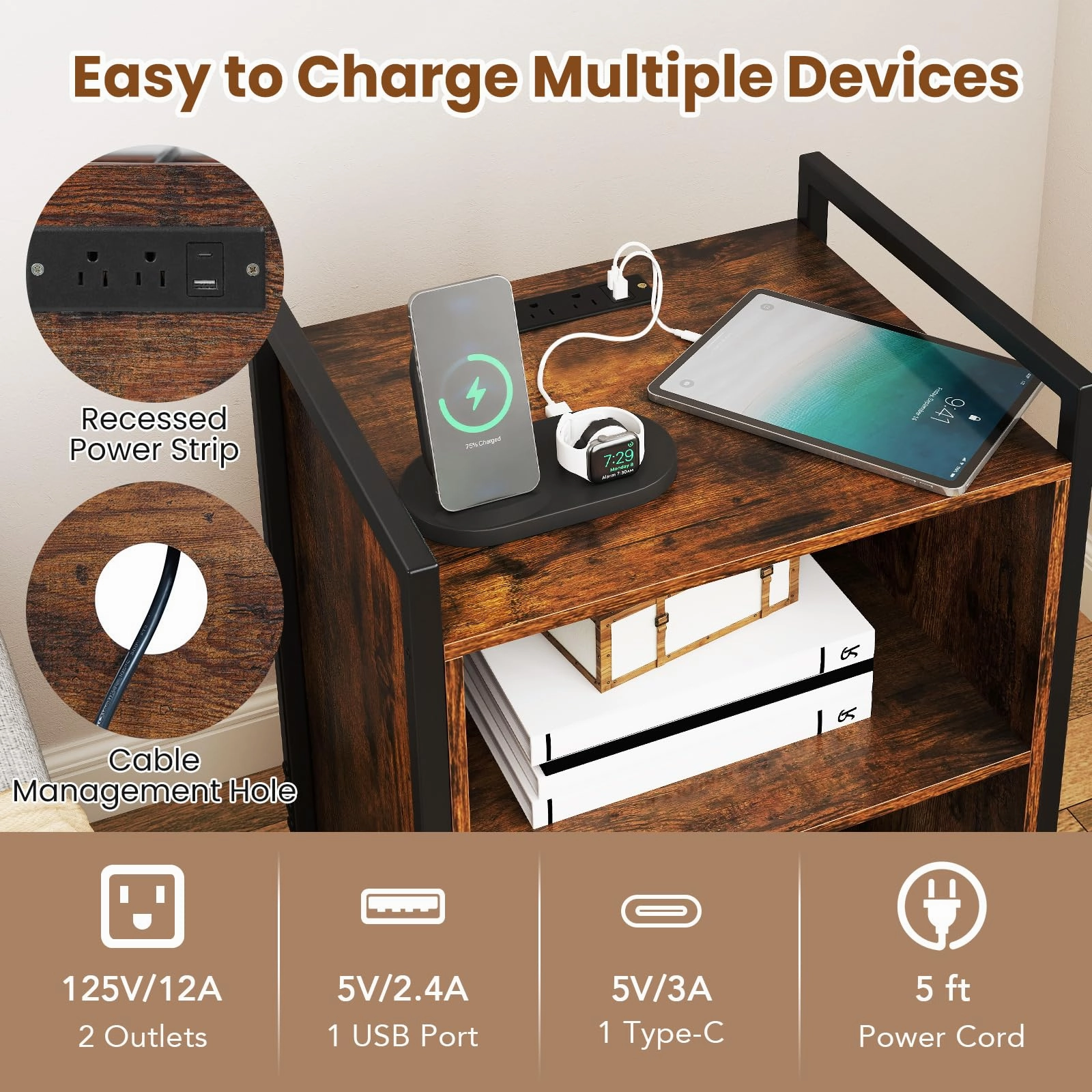 Giantex Record Player Stand with Charging Station