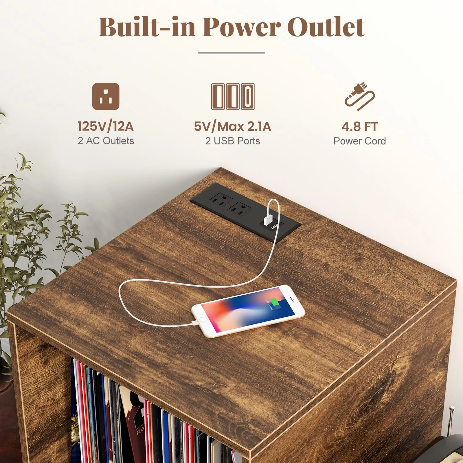 Giantex Record Player Stand with Charging Station, Turntable Stand with Vinyl Divider & Display Shelf