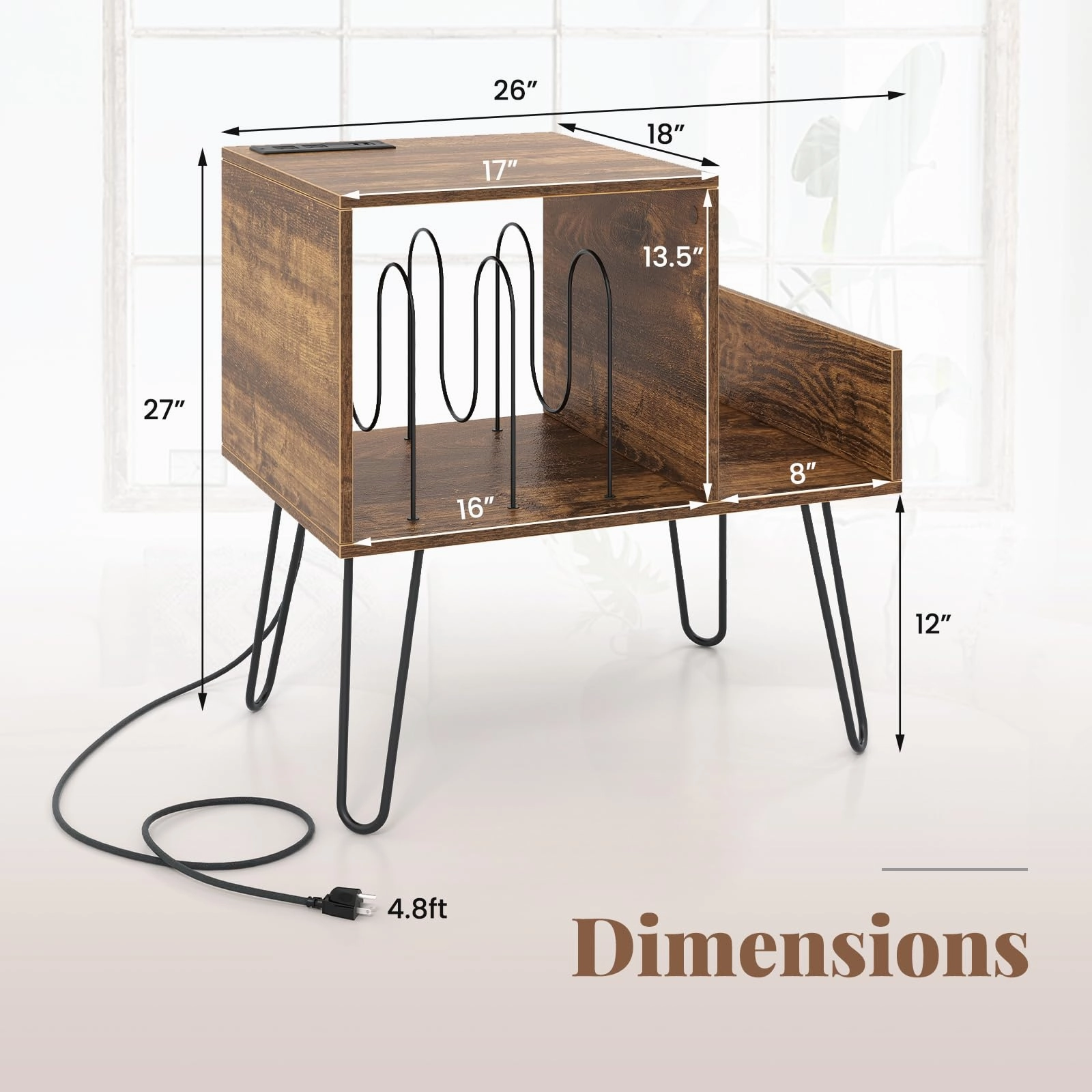 Giantex Record Player Stand with Charging Station, Turntable Stand with Vinyl Divider & Display Shelf