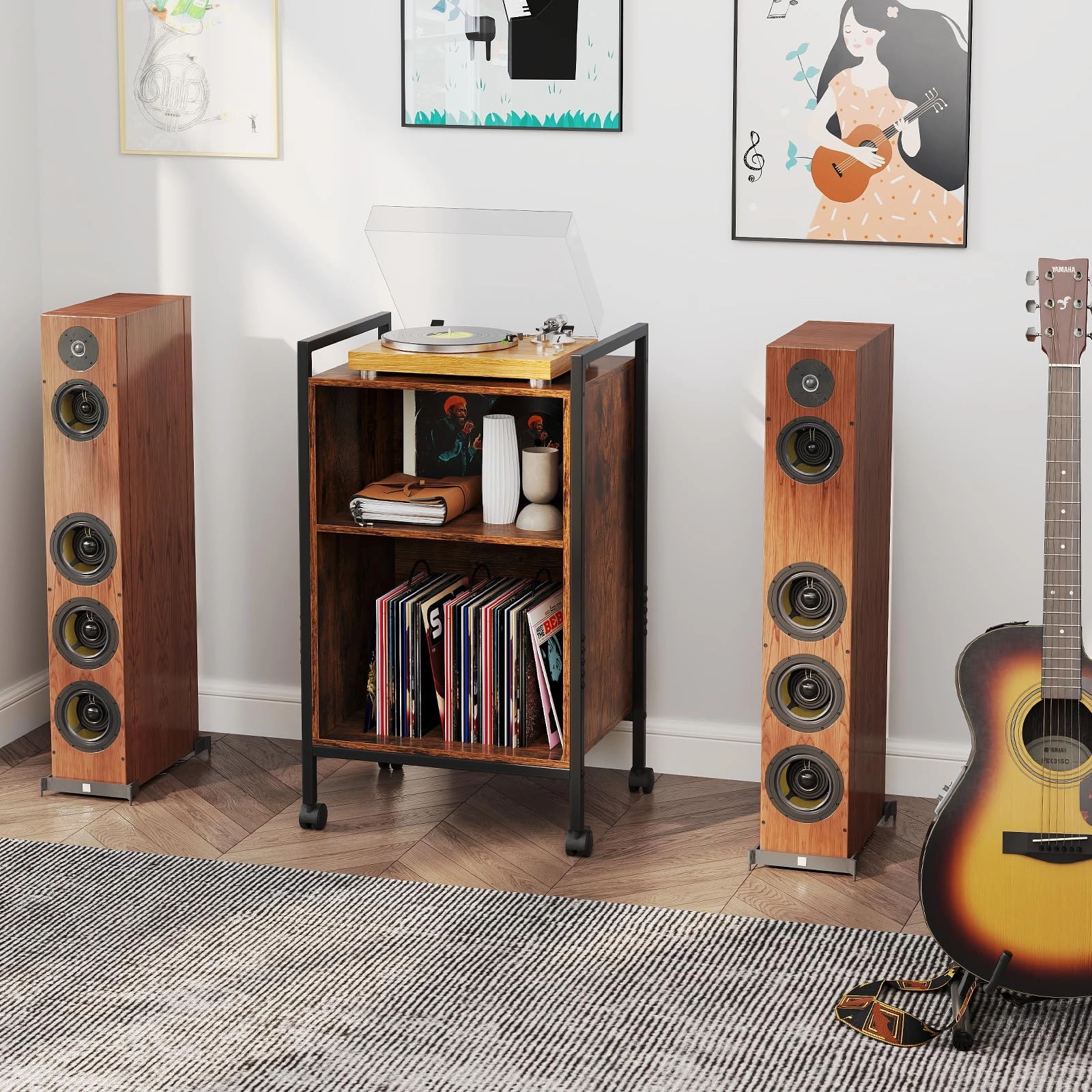 Giantex Record Player Stand with Charging Station