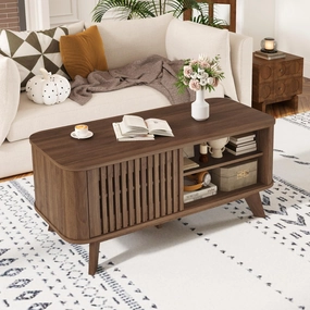 Giantex Rectangle Coffee Table with Storage throw pillow, fuzzy blanket