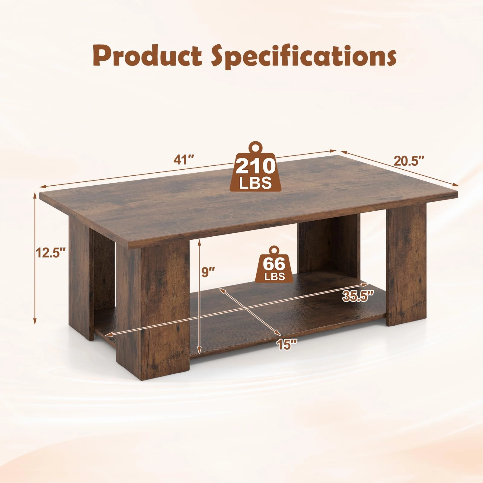 Giantex Rectangle Wood Center Table, 41" L 2-Tier Large Modern Tea Table w/Open Compartment