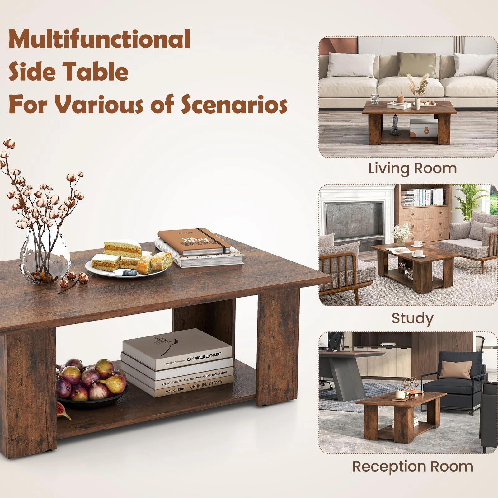 Giantex Rectangle Wood Center Table, 41" L 2-Tier Large Modern Tea Table w/Open Compartment