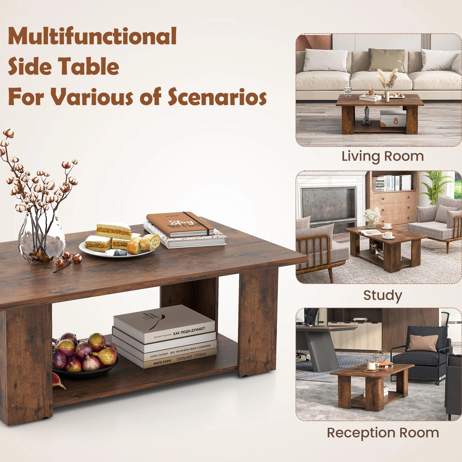 Giantex Rectangle Wood Center Table, 41" L 2-Tier Large Modern Tea Table w/Open Compartment
