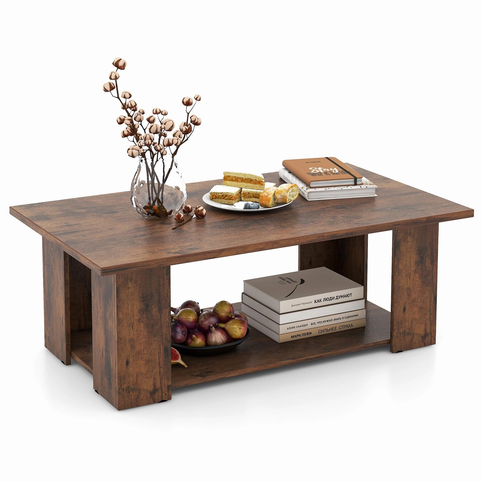 Giantex Rectangle Wood Center Table, 41" L 2-Tier Large Modern Tea Table w/Open Compartment