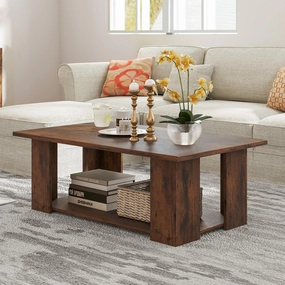 Giantex Rectangle Wood Center Table, 41" L 2-Tier Large Modern Tea Table w/Open Compartment console table, hallway table
