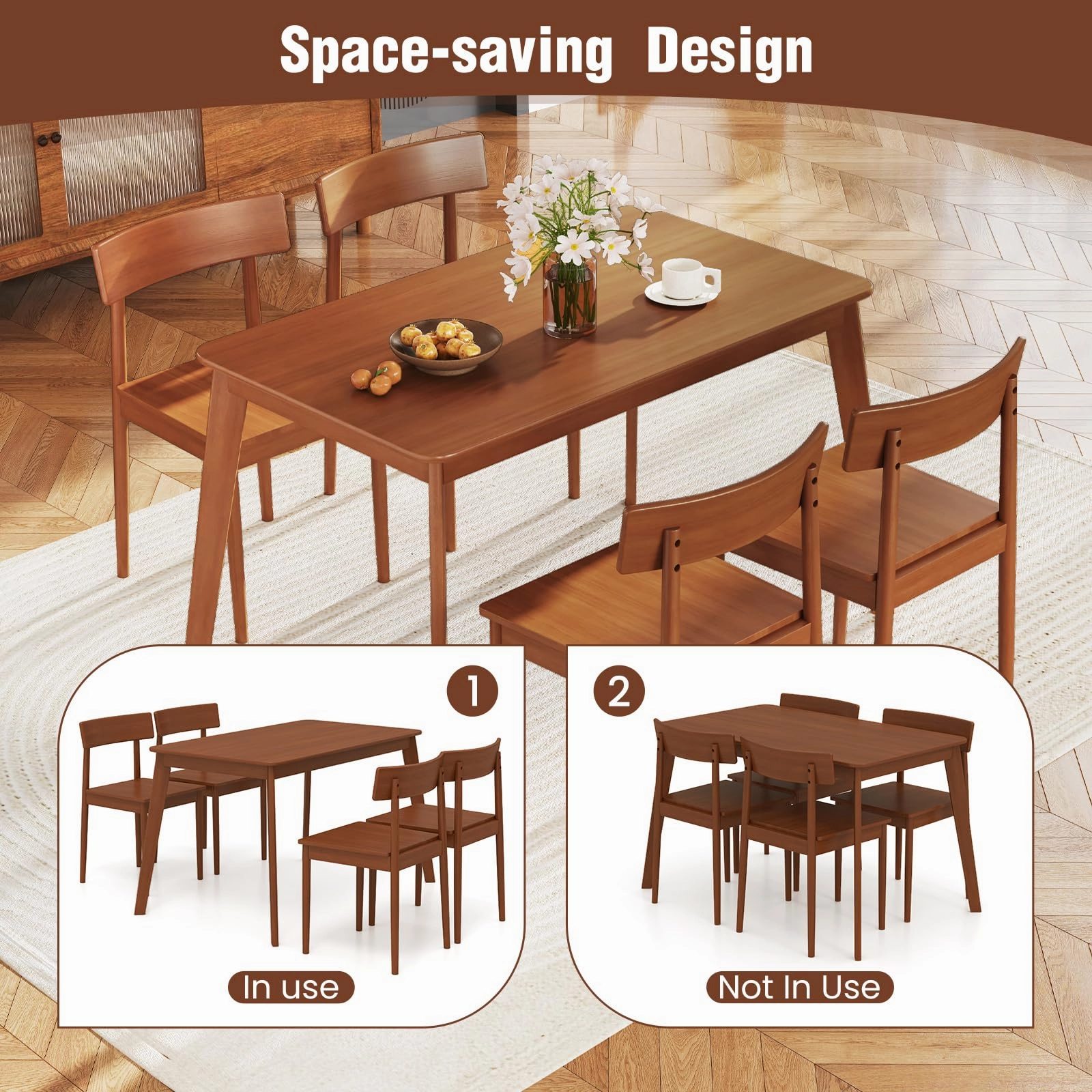 Giantex Rectangular Kitchen Table and 4 Chairs Set with Rubber Wood Frame