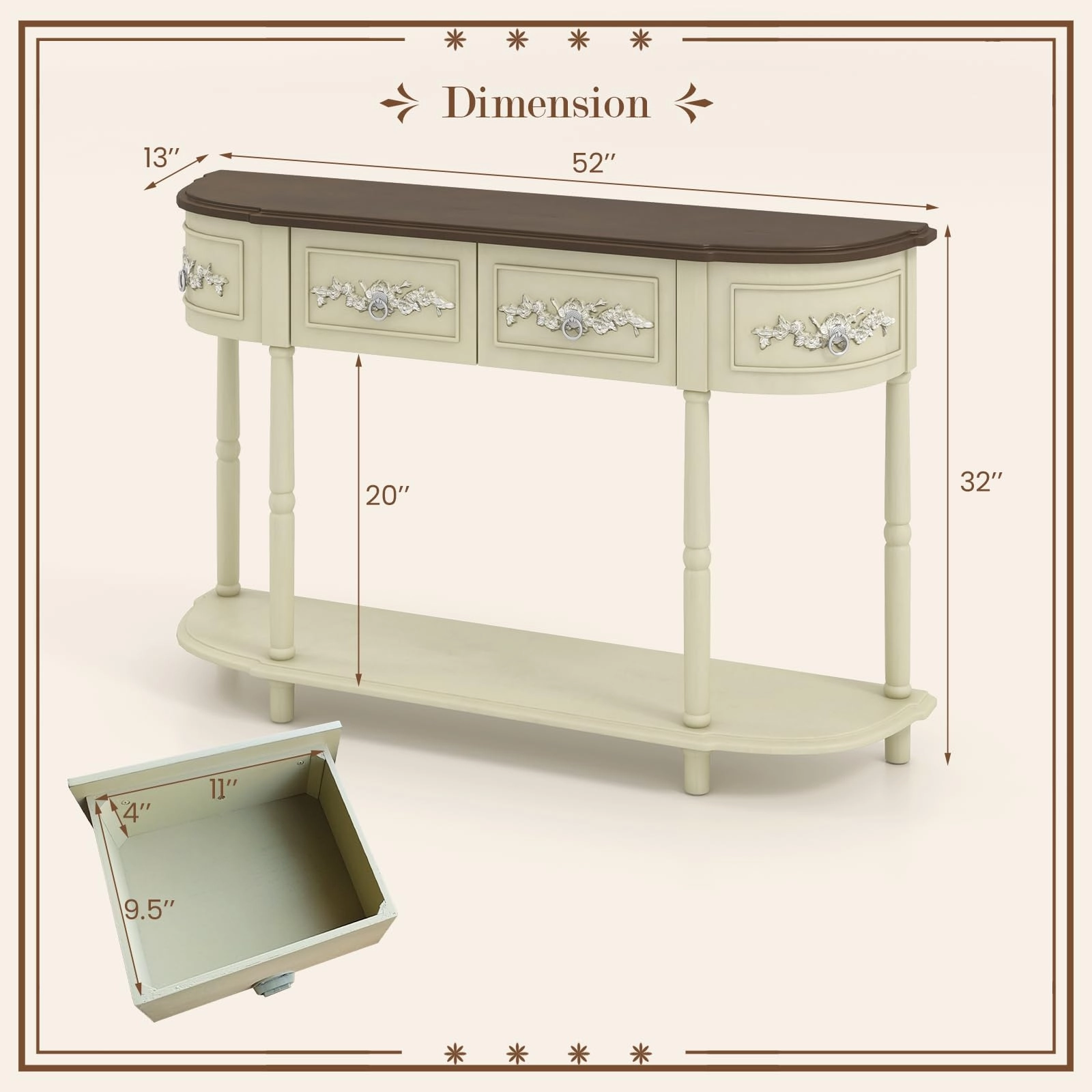 Giantex Retro Console Table with Drawers, 52" Long Narrow Sofa Table w/Open Shelf