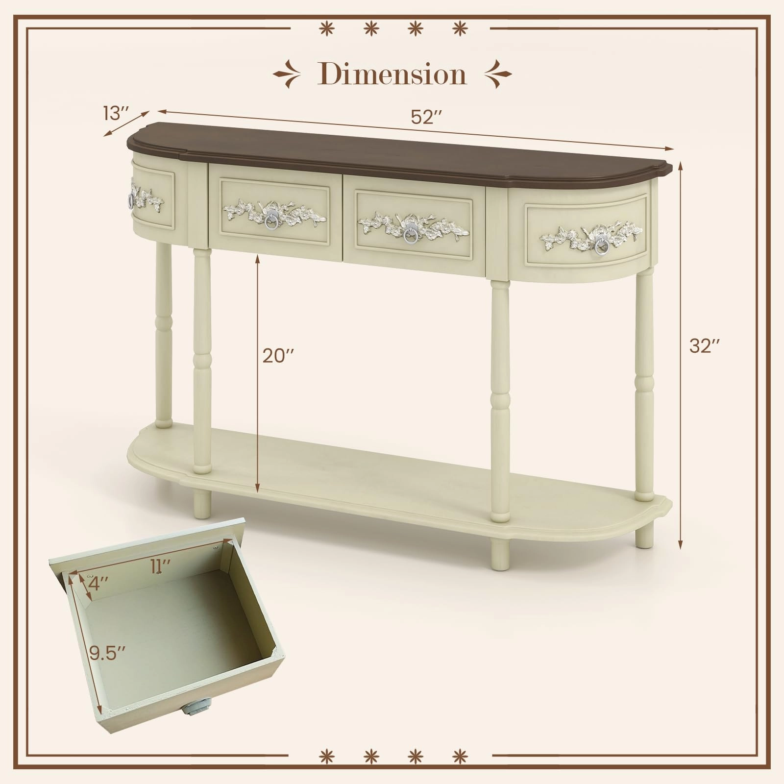 Giantex Retro Console Table with Drawers, 52" Long Narrow Sofa Table w/Open Shelf