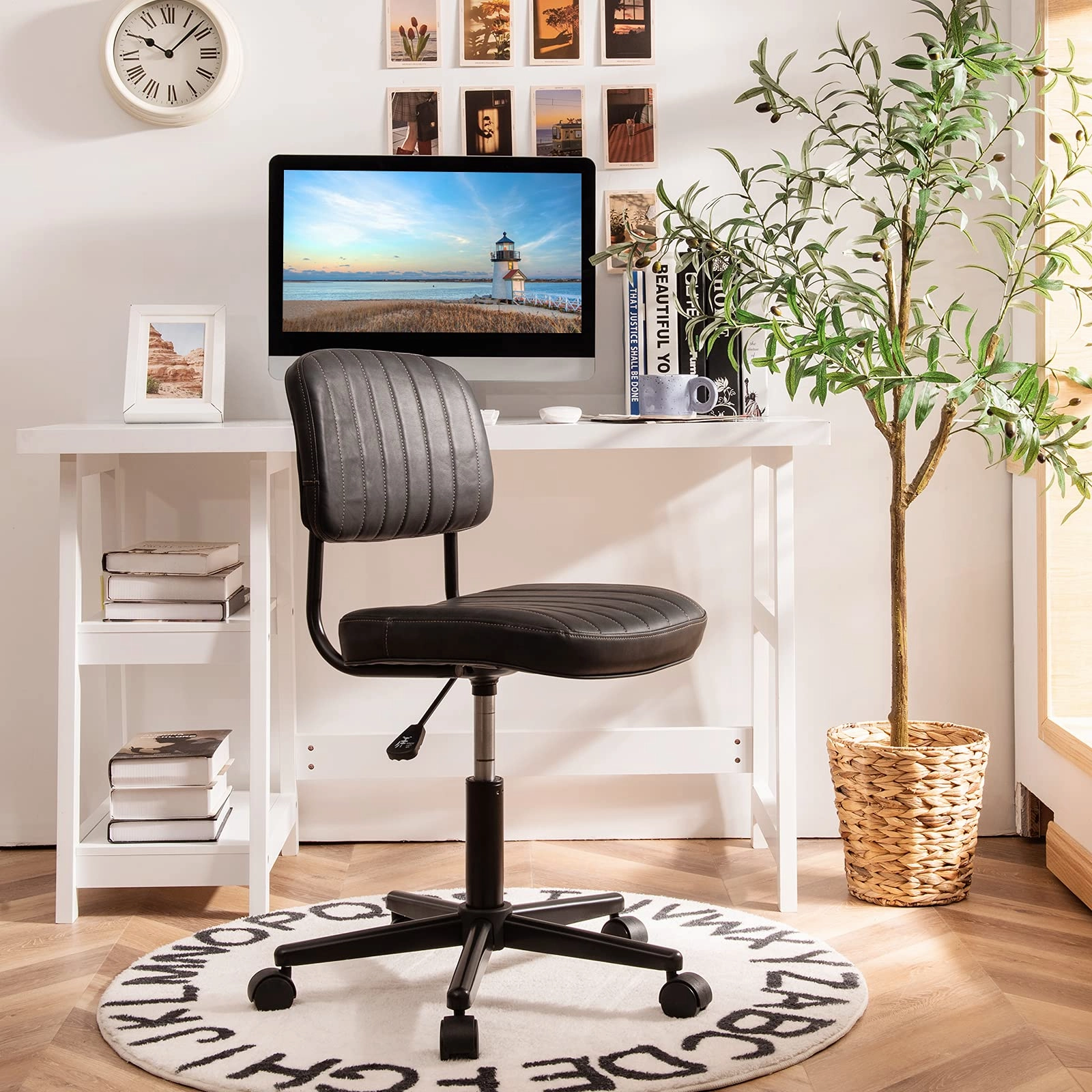 Giantex Retro Swivel Rolling Task Chair Height Adjustable PU Leisure Office Chair for Kids Teens Adults