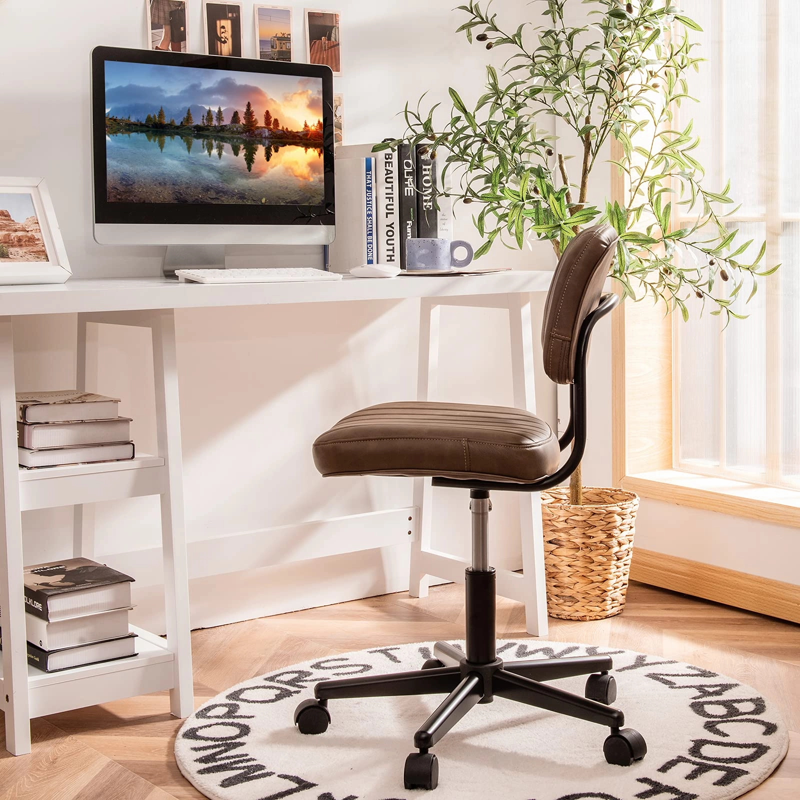 Giantex Retro Swivel Rolling Task Chair Height Adjustable PU Leisure Office Chair for Kids Teens Adults