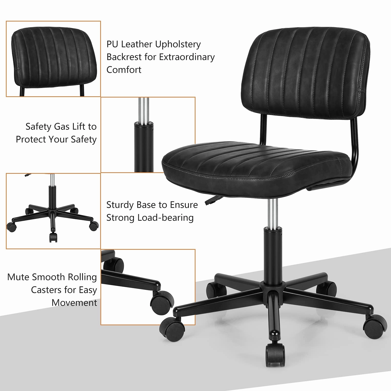 Giantex Retro Swivel Rolling Task Chair Height Adjustable PU Leisure Office Chair for Kids Teens Adults