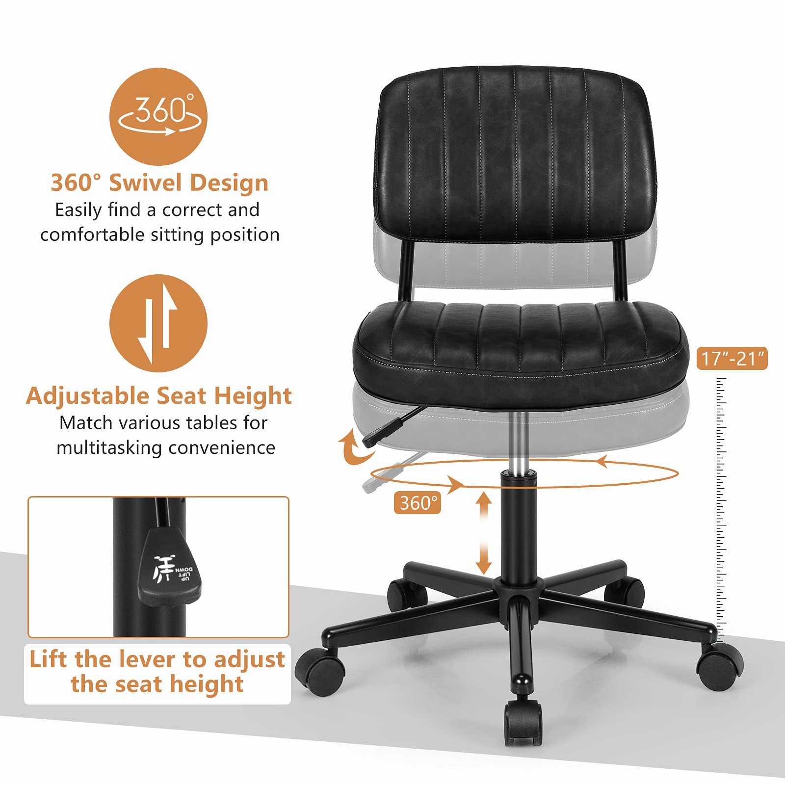 Giantex Retro Swivel Rolling Task Chair Height Adjustable PU Leisure Office Chair for Kids Teens Adults