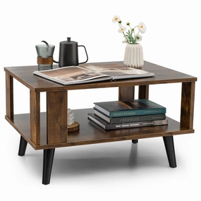 Giantex Retro Wood Coffee Table, 2-Tier Tea Table w/Open Storage Shelf & Supportive Legs console table, hallway table