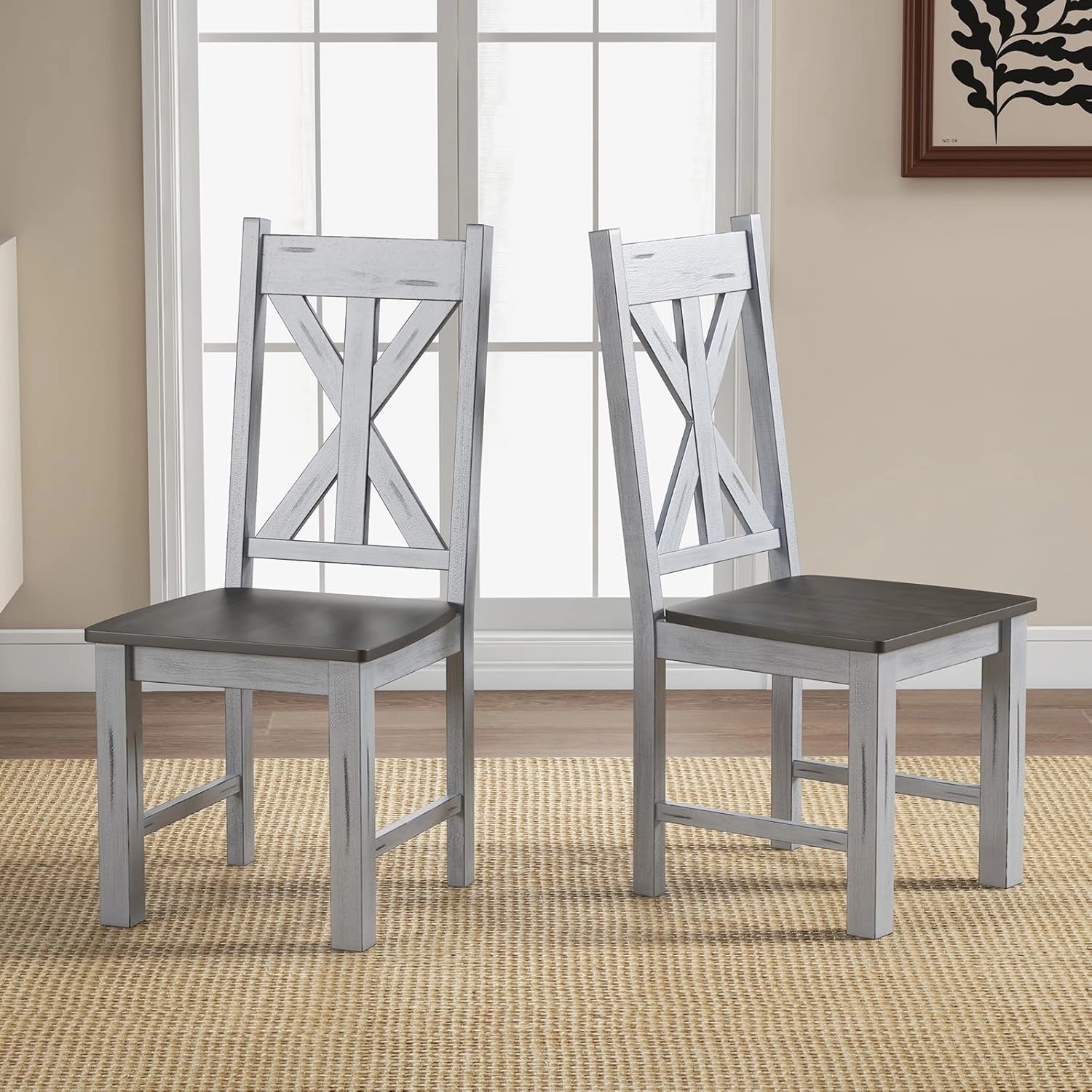 Giantex Retro Wooden Dining Chairs Set, Farmhouse Kitchen Chairs w/Rubber Wood Frame, Elegant Hollowed Backrest