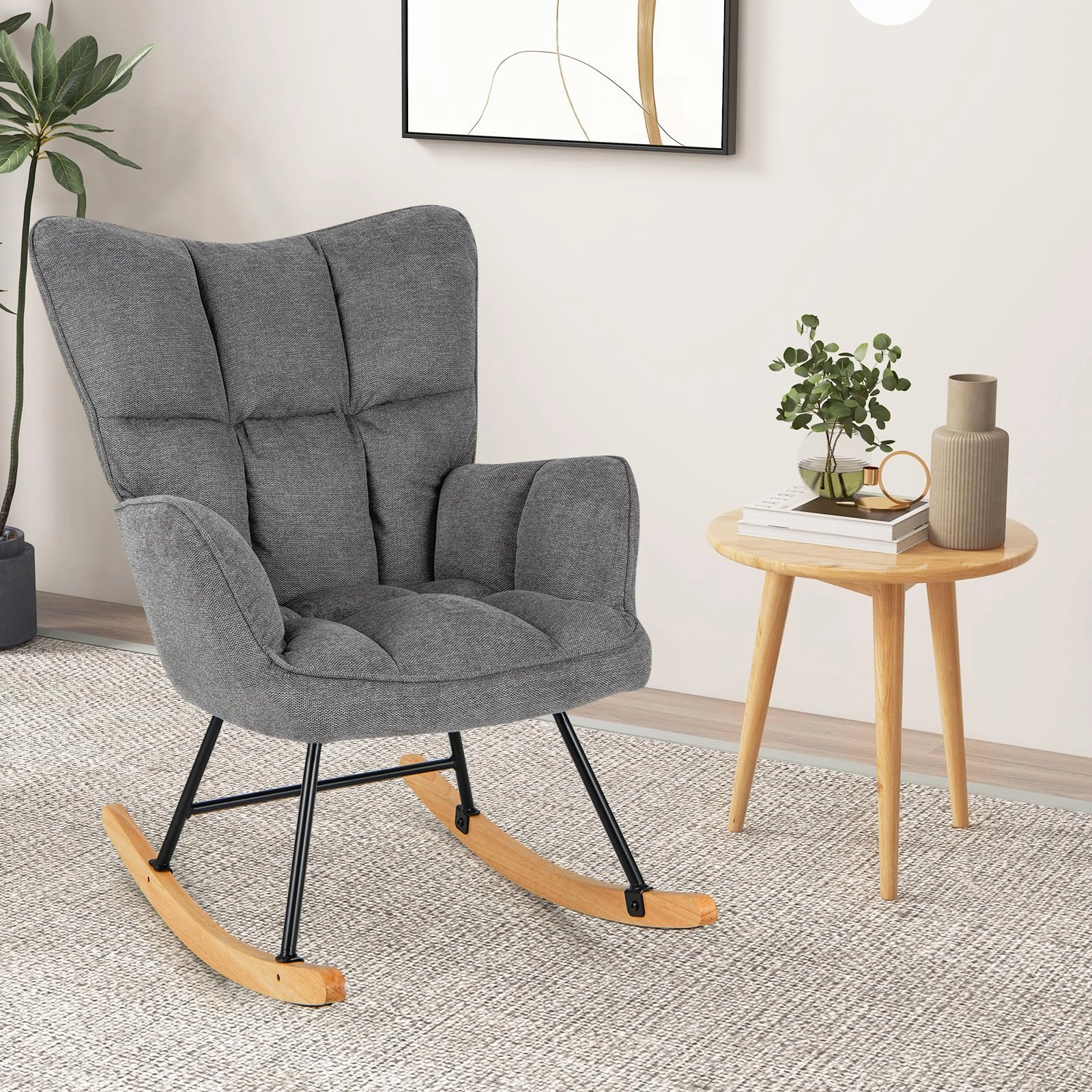 Giantex Rocking Chair Nursery, Modern Rocking Accent Chair w/High Backrest sectional sofa, corner couch