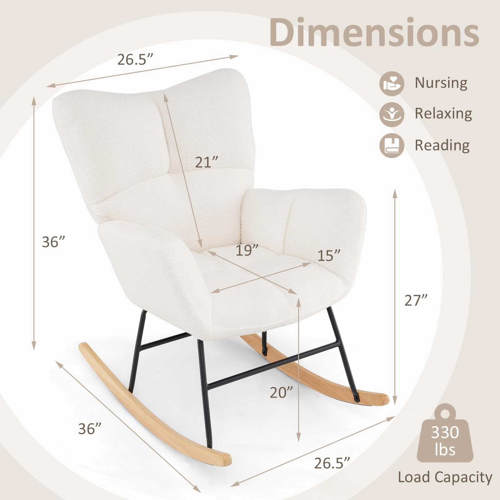 Giantex Rocking Chair Nursery, Teddy Upholstered Glider Rocker Chair w/High Backrest