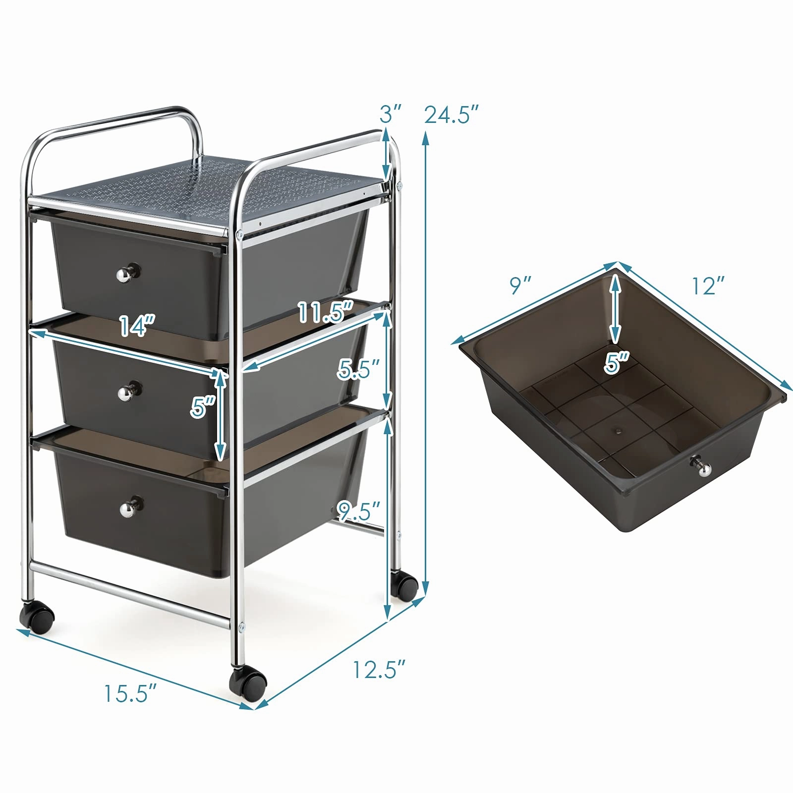 Giantex Rolling Cart with Drawers, Craft Organizer with Wheels, 3 Drawer Storage Container Bins