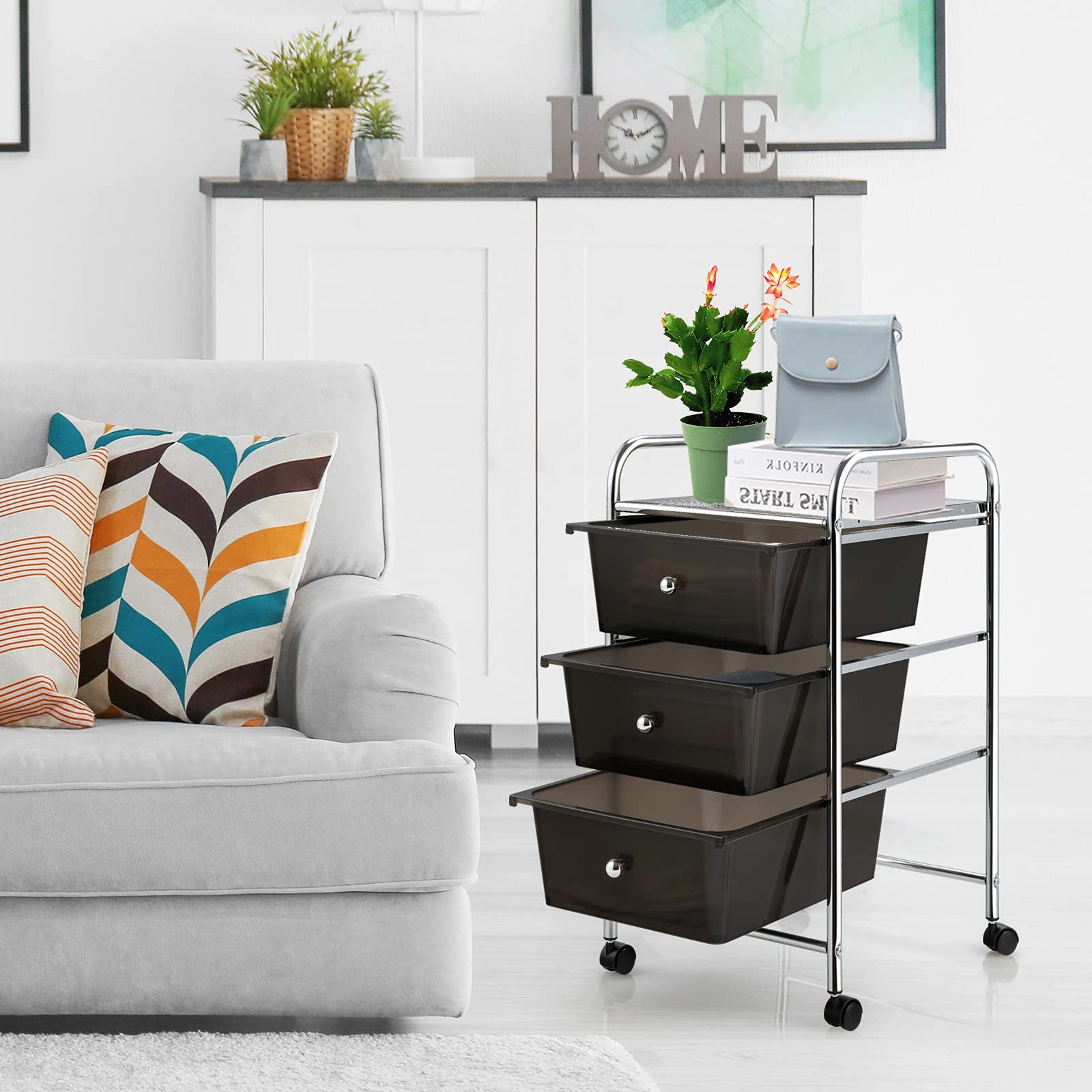 Giantex Rolling Cart with Drawers, Craft Organizer with Wheels, 3 Drawer Storage Container Bins