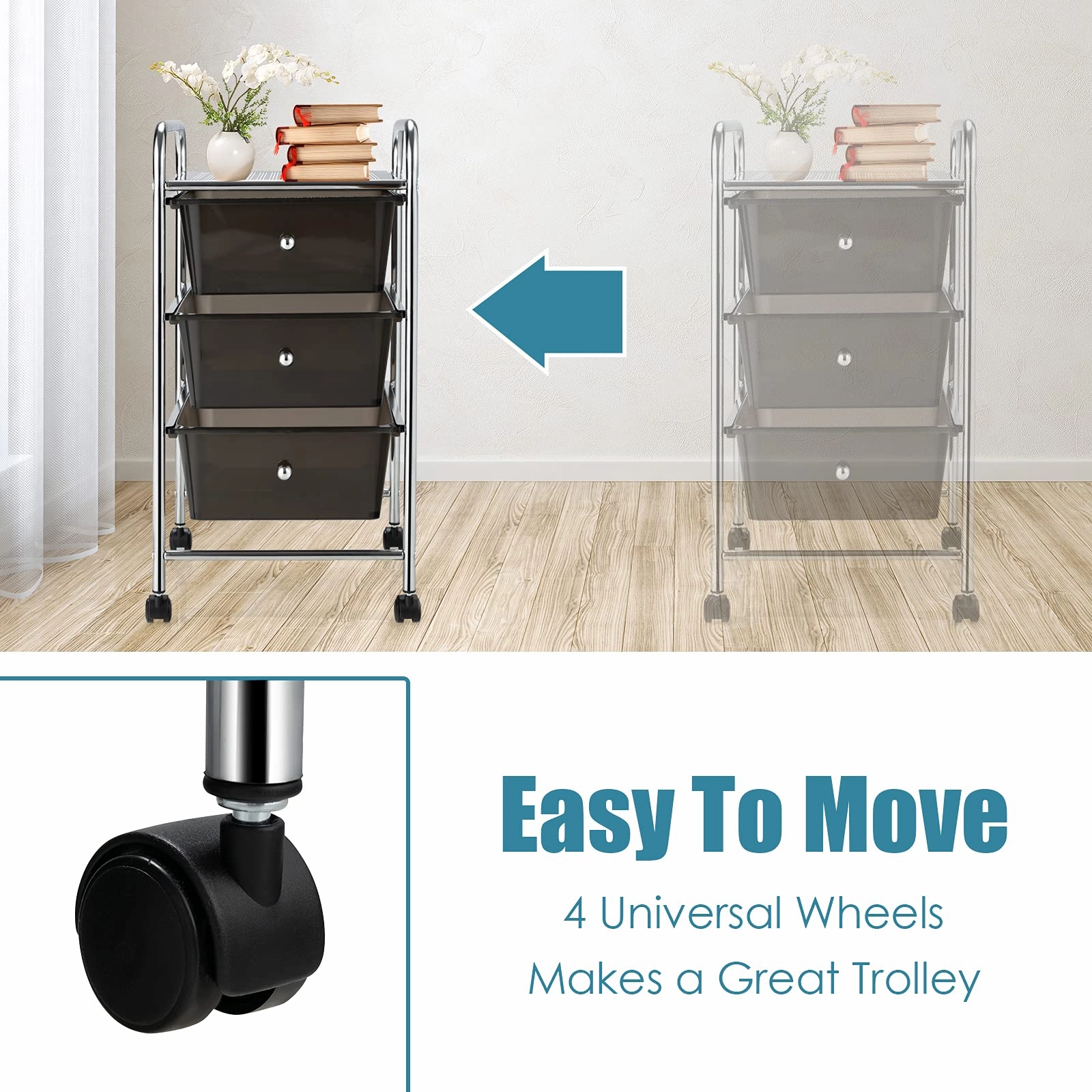 Giantex Rolling Cart with Drawers, Craft Organizer with Wheels, 3 Drawer Storage Container Bins