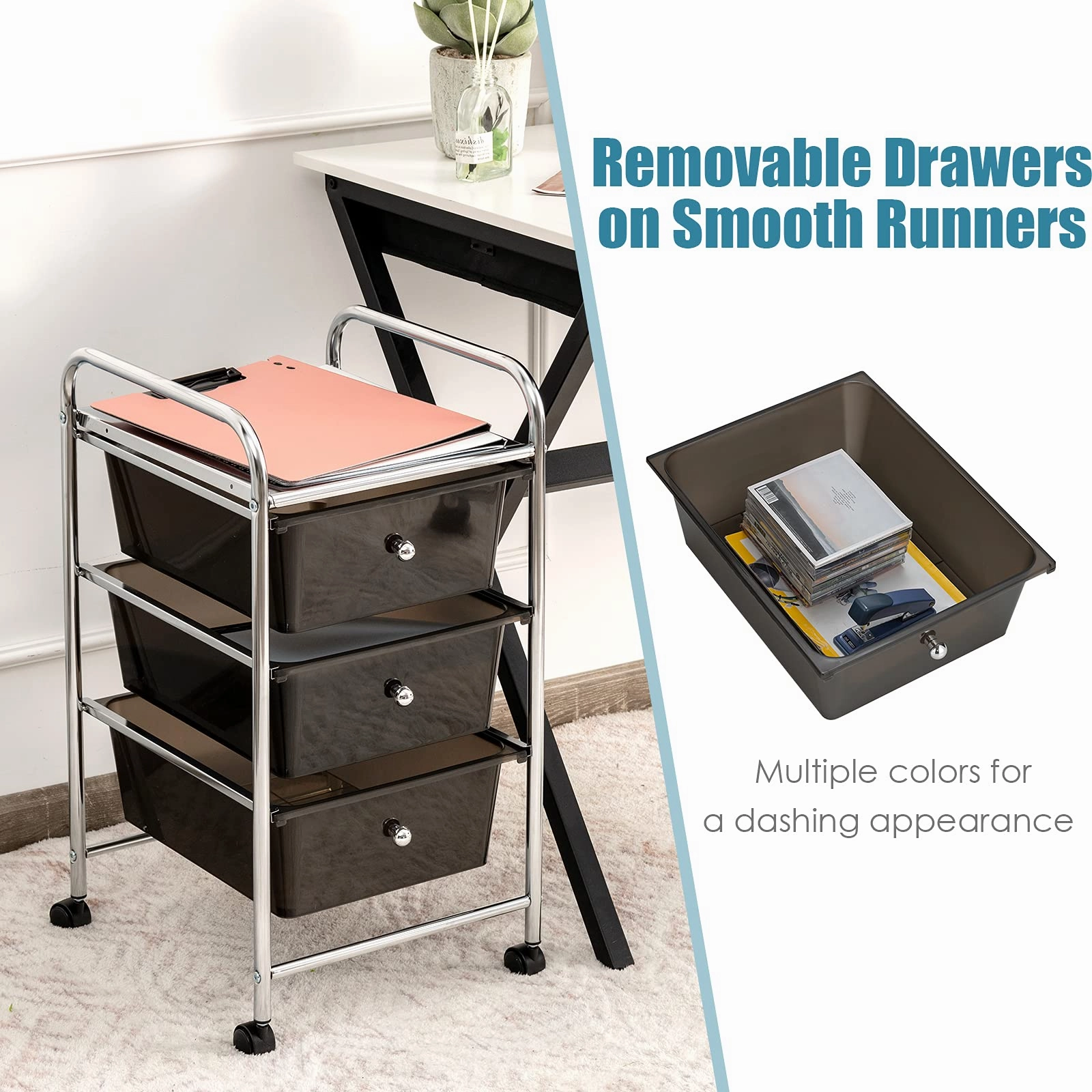 Giantex Rolling Cart with Drawers, Craft Organizer with Wheels, 3 Drawer Storage Container Bins