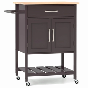 Giantex Rolling Kitchen Island Cart, Mobile Serving Cart with Drawer, 2-Door Storage Cabinet, Storage Shelf kitchen towel, placemats