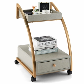 Giantex Rolling Side Table, 2-Tier End Table w/Drawer throw pillow, fuzzy blanket
