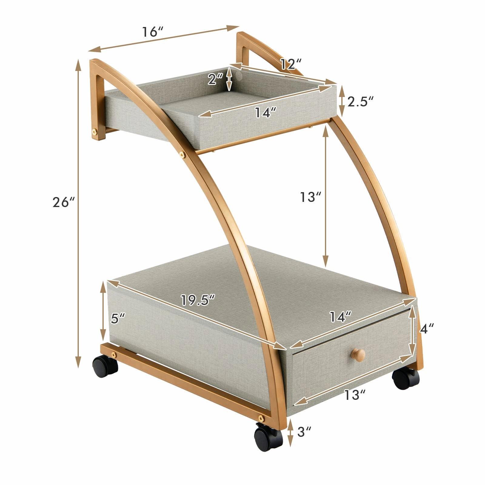 Giantex Rolling Side Table, 2-Tier End Table w/Drawer