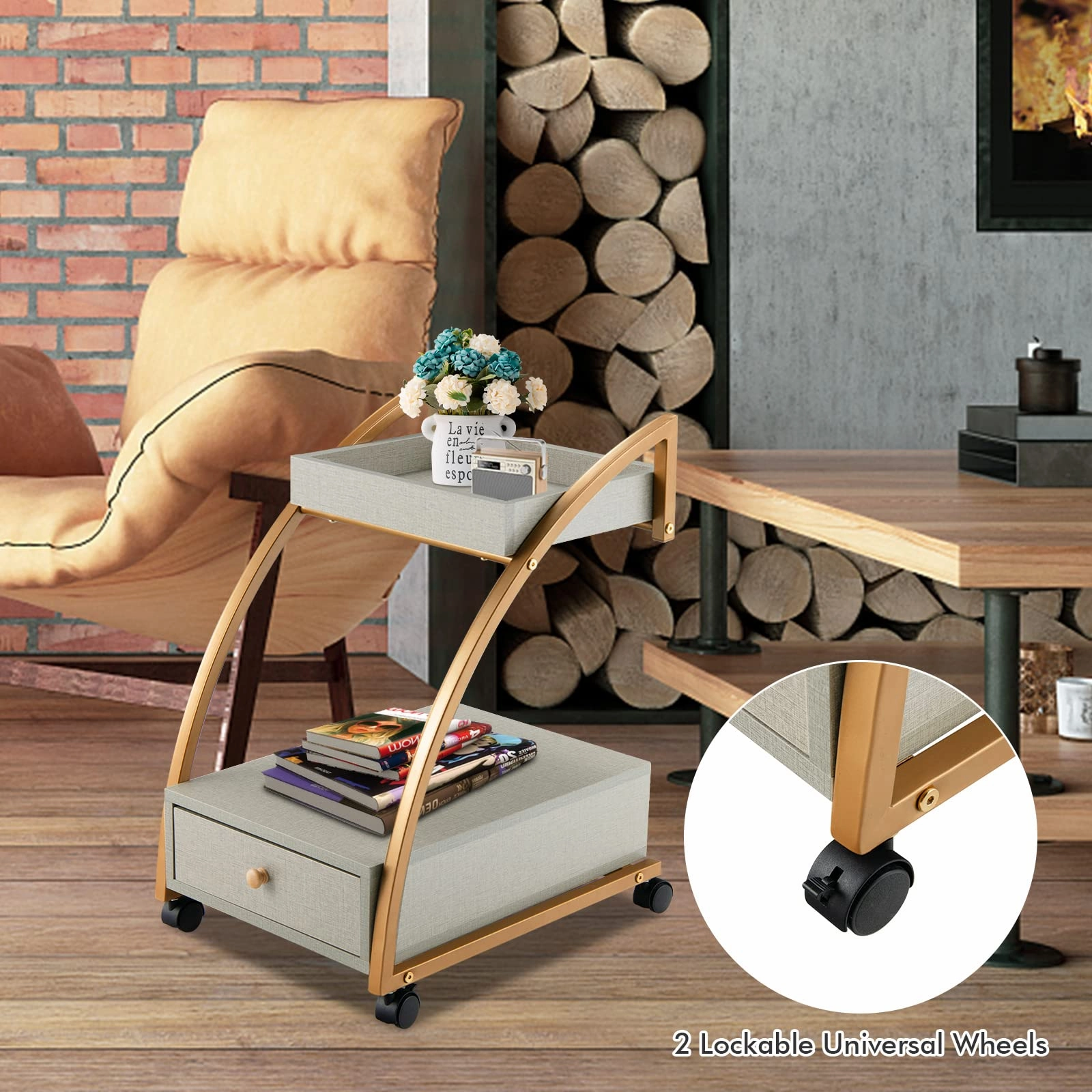 Giantex Rolling Side Table, 2-Tier End Table w/Drawer