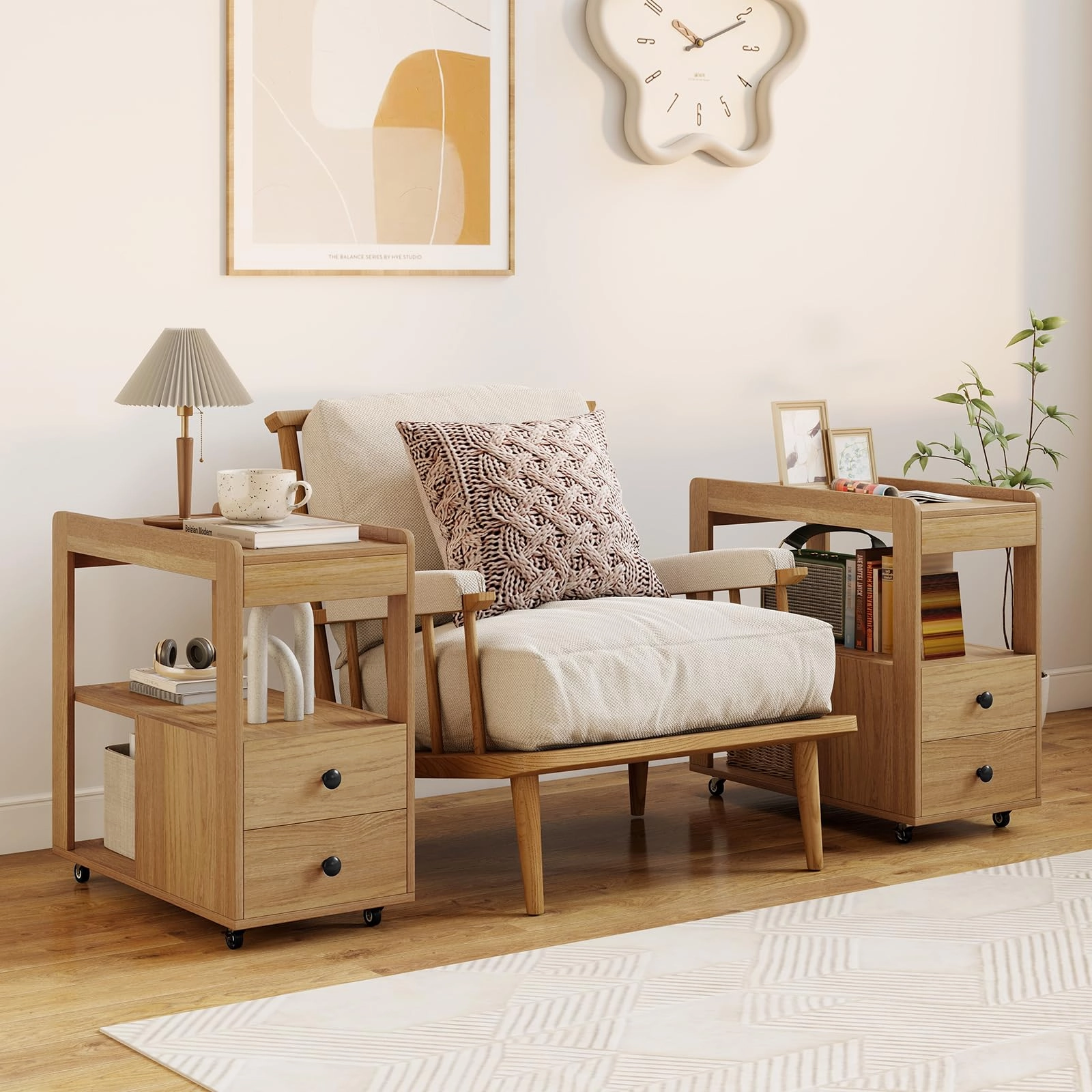 Giantex Rolling Side Table with Storage for Small Spaces Living Room Bedroom