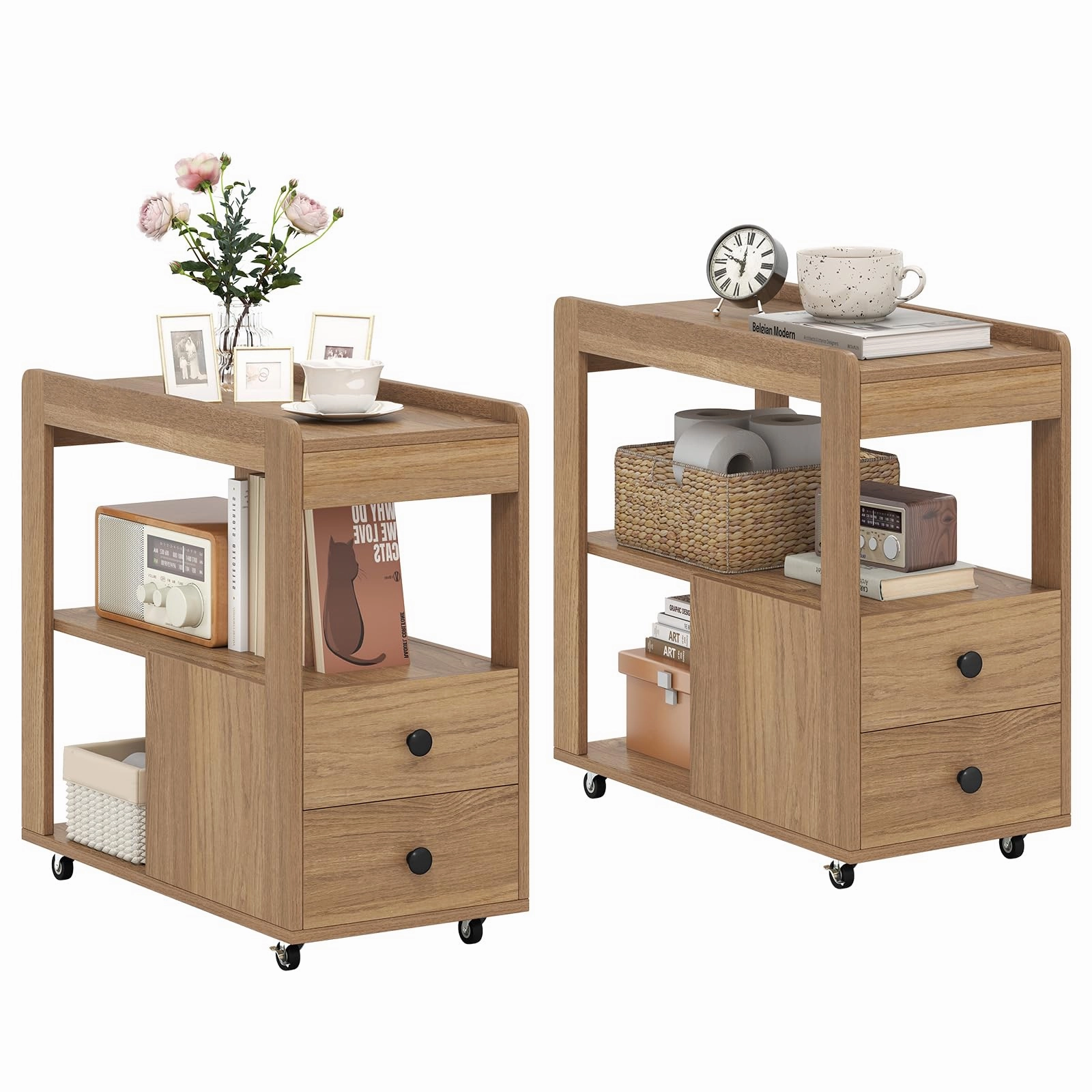 Giantex Rolling Side Table with Storage for Small Spaces Living Room Bedroom