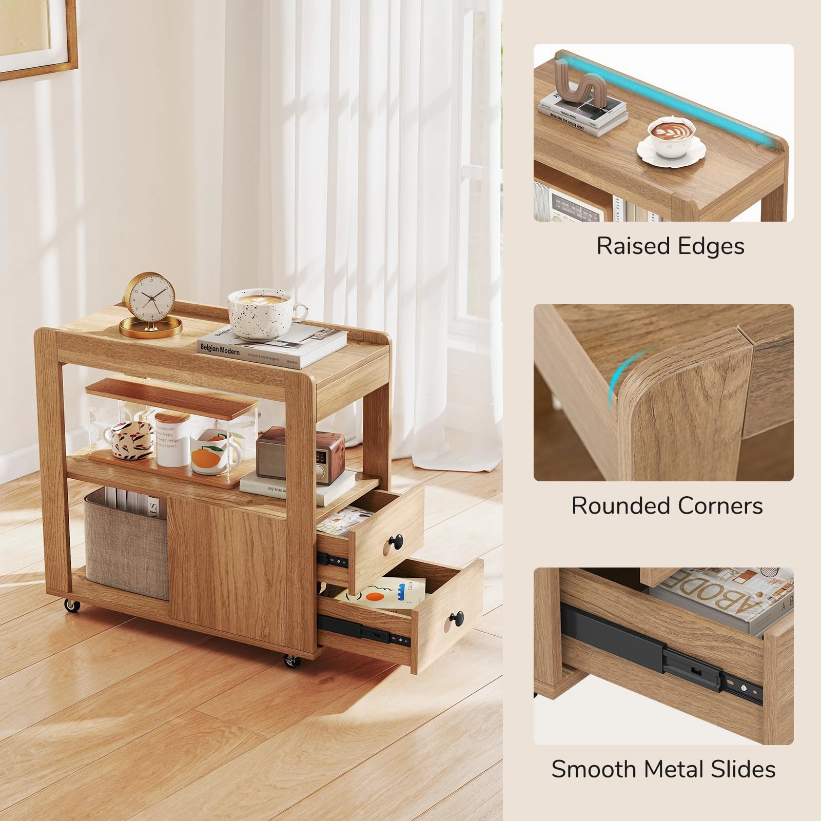Giantex Rolling Side Table with Storage for Small Spaces Living Room Bedroom