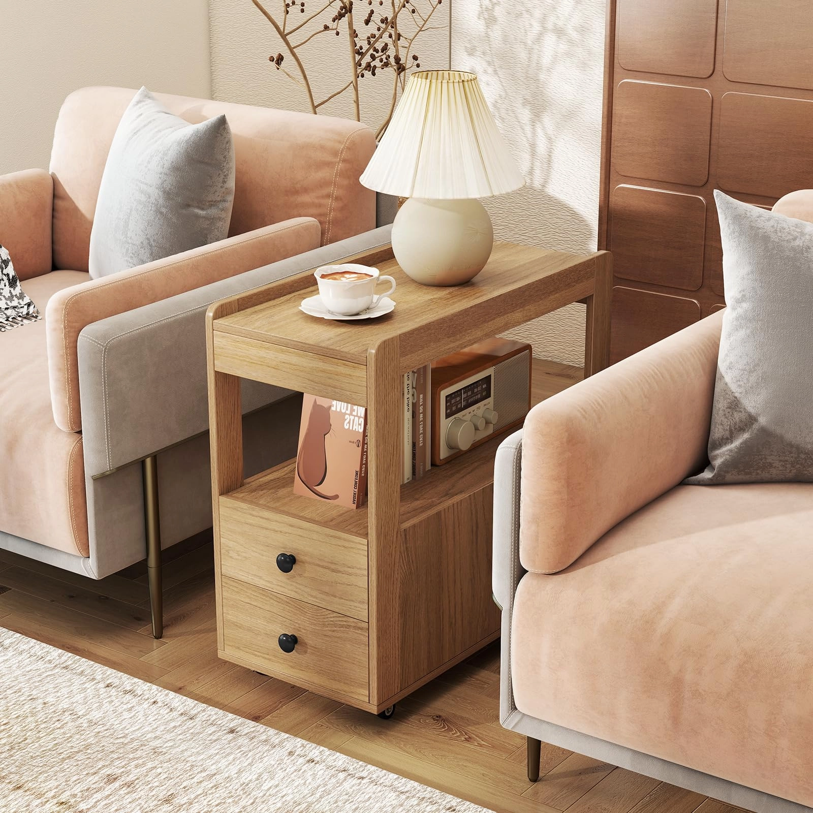 Giantex Rolling Side Table with Storage for Small Spaces Living Room Bedroom
