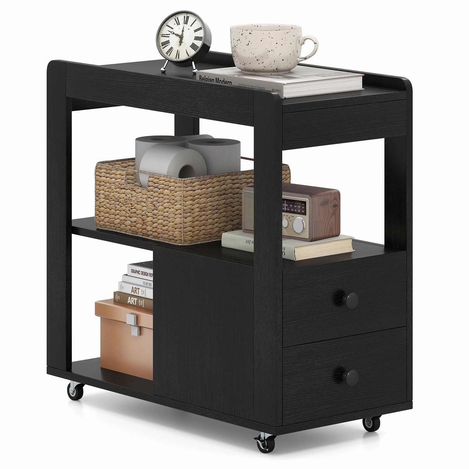Giantex Rolling Side Table with Storage for Small Spaces Living Room Bedroom
