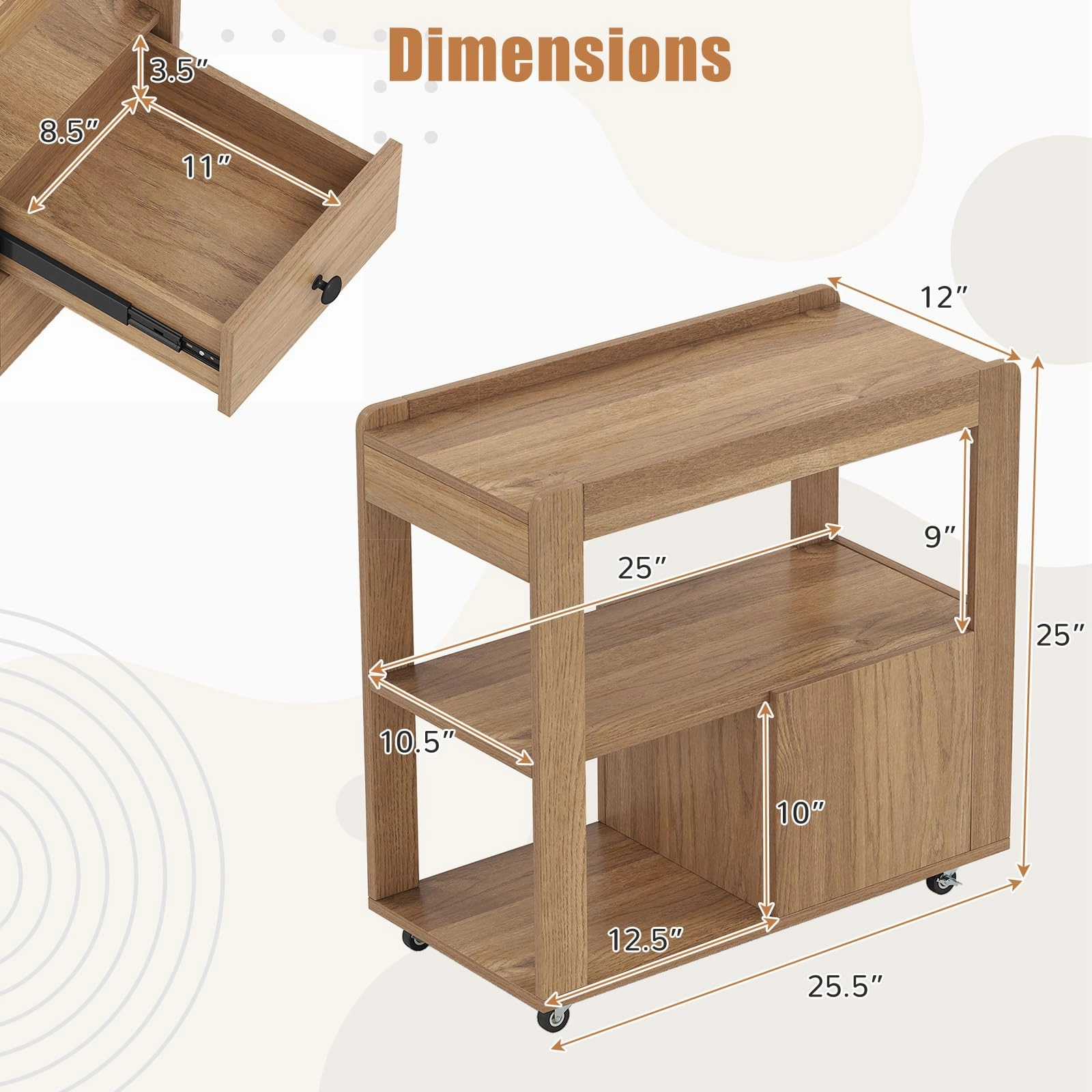 Giantex Rolling Side Table with Storage for Small Spaces Living Room Bedroom
