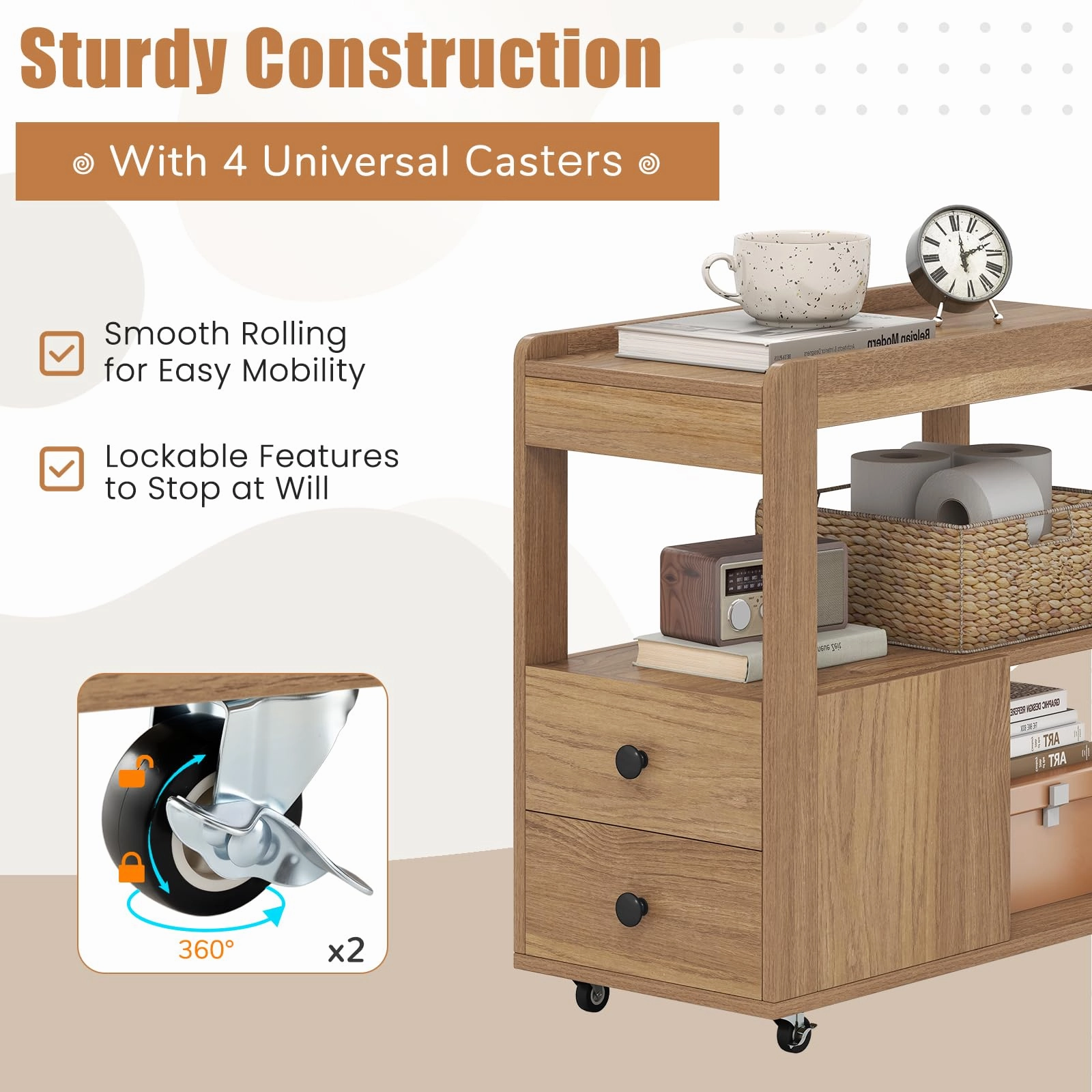 Giantex Rolling Side Table with Storage for Small Spaces Living Room Bedroom