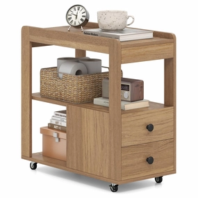 Giantex Rolling Side Table with Storage for Small Spaces Living Room Bedroom throw pillow, fuzzy blanket