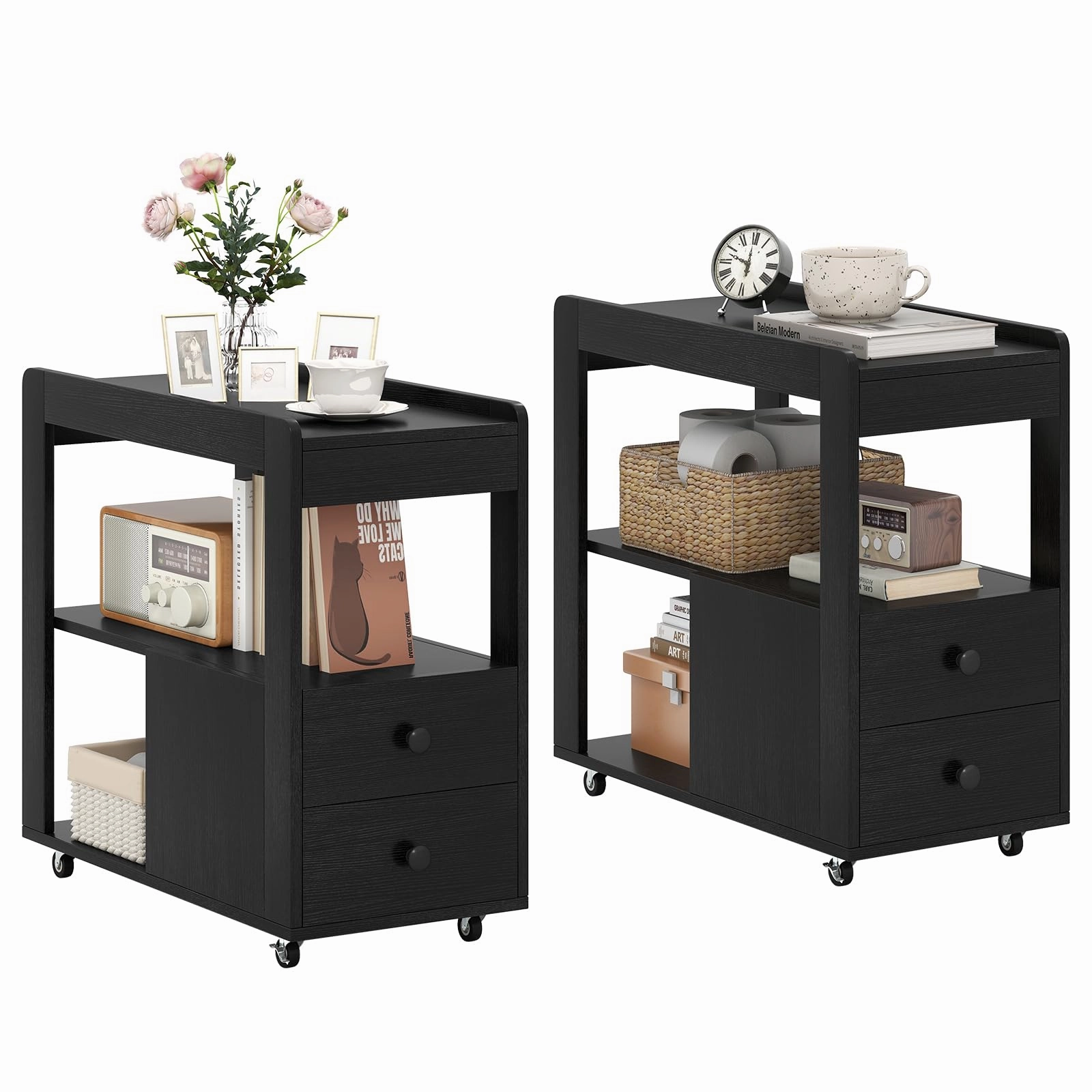 Giantex Rolling Side Table with Storage for Small Spaces Living Room Bedroom