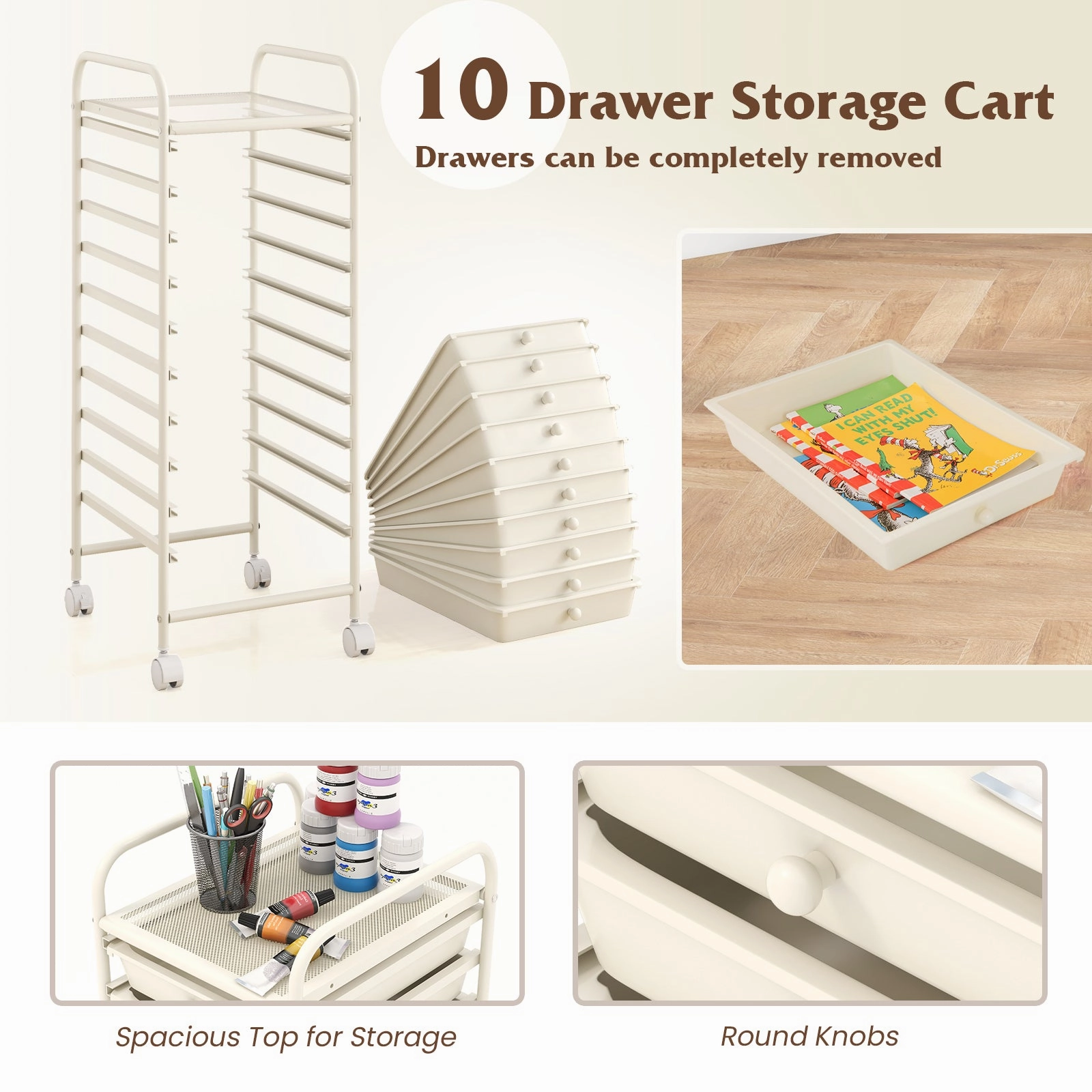 Giantex Rolling Storage Cart on Wheels with 10 Drawers