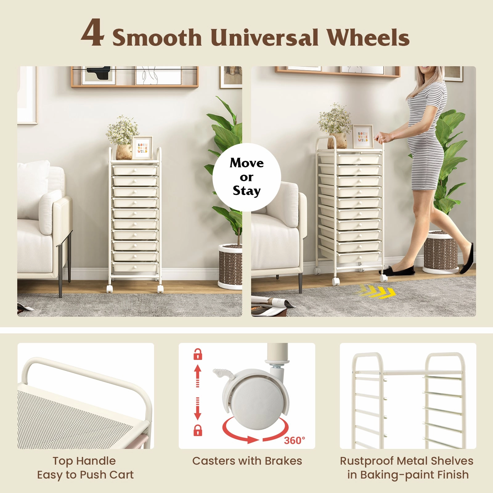 Giantex Rolling Storage Cart on Wheels with 10 Drawers