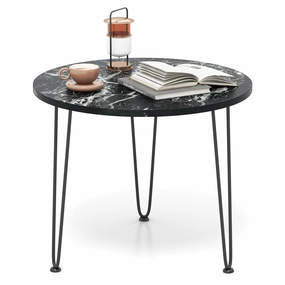 Giantex Round Coffee Table, Faux Marble Center Table with Metal Legs, Sofa Accent Side Table console table, hallway table