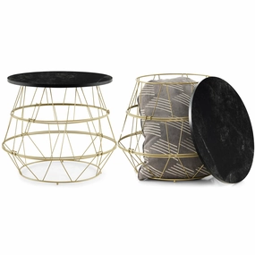 Giantex Round Coffee Table, Faux Marble Side End Table with Gold Metal Frame & Removeable Top console table, hallway table