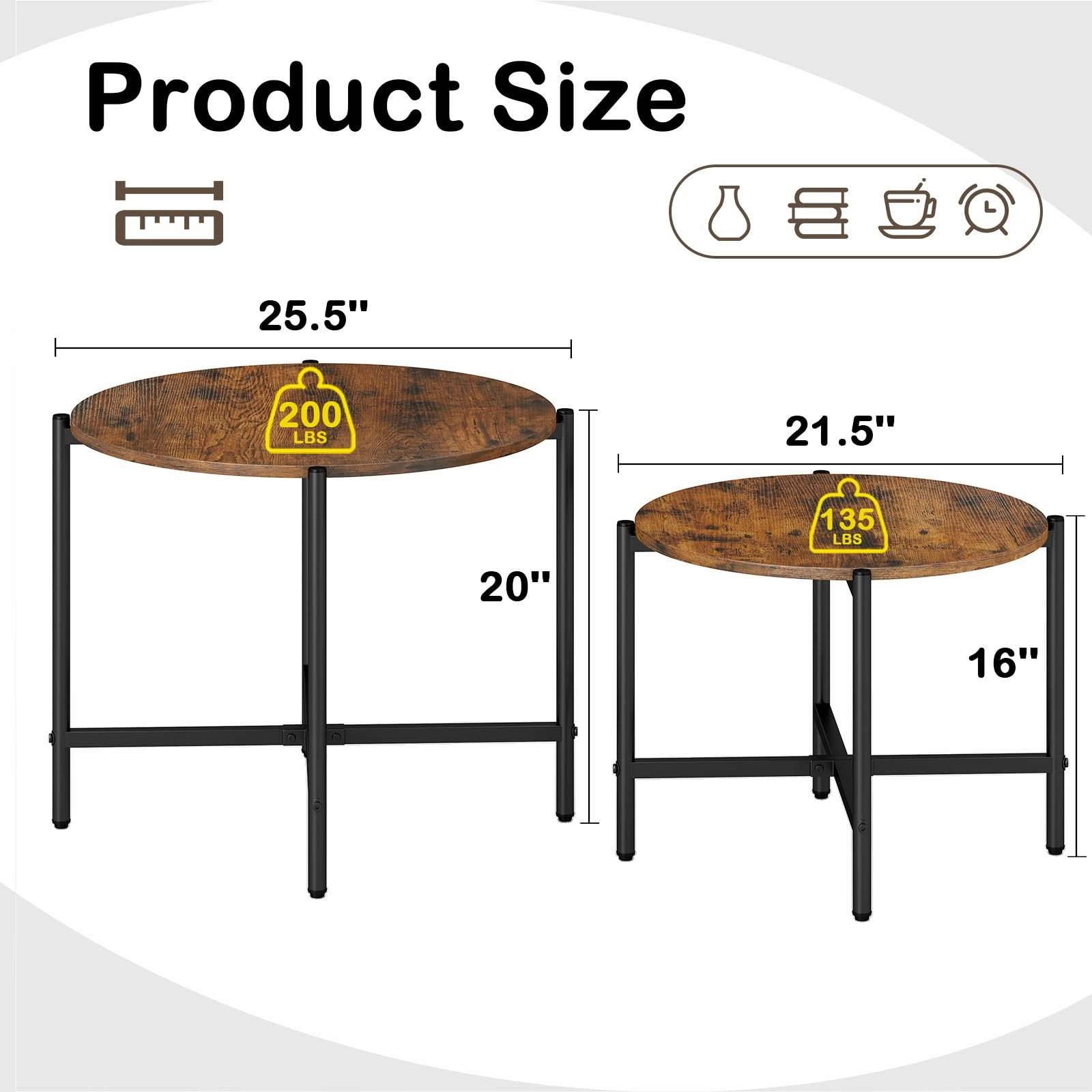 Giantex Round Coffee Table Set of 2, Nesting Tables with Metal Frame, Imitated Wood Grain Top
