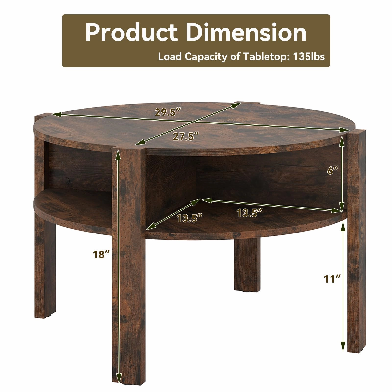 Giantex Round Coffee Table with Storage Shelves