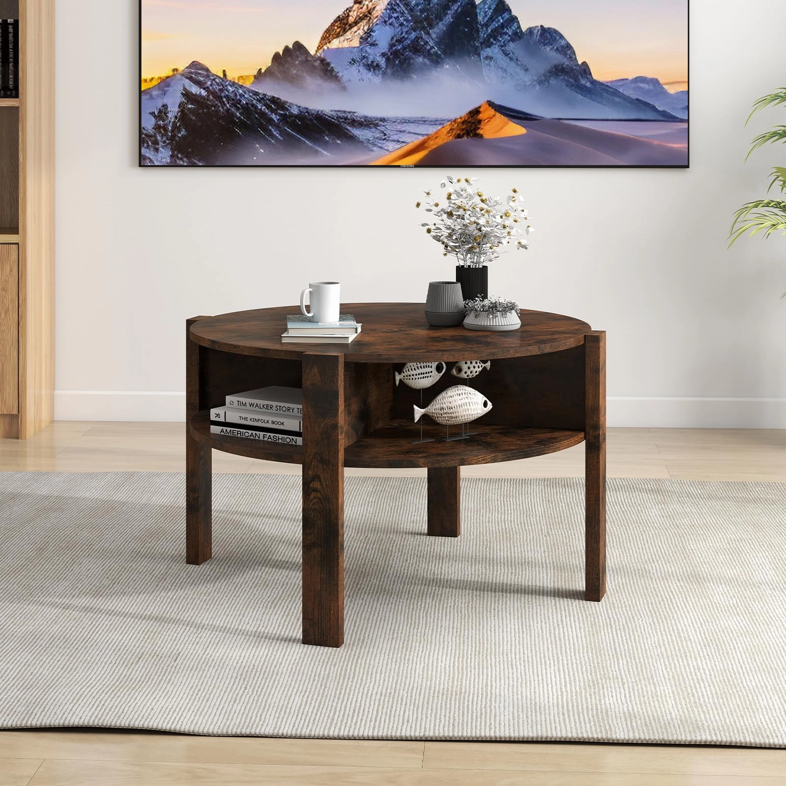 Giantex Round Coffee Table with Storage Shelves